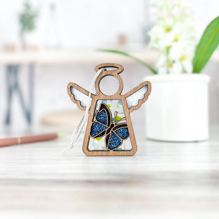 Mother’s Angels® Ornament, an angelic butterfly gift, perfect as Easter decorations with a Morpho Blue Butterfly design.