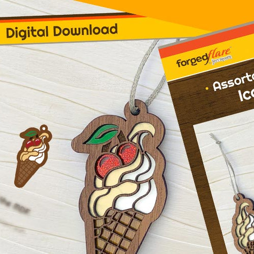 Ice cream cone ornament styles with packaging and digital download text