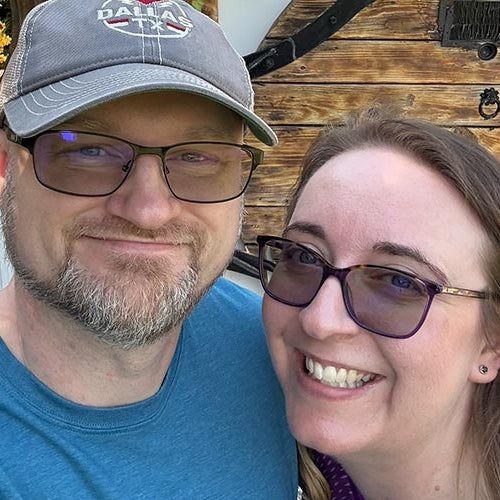 Chris and Jen in front of the Hobbit house in McKinney, Texas.