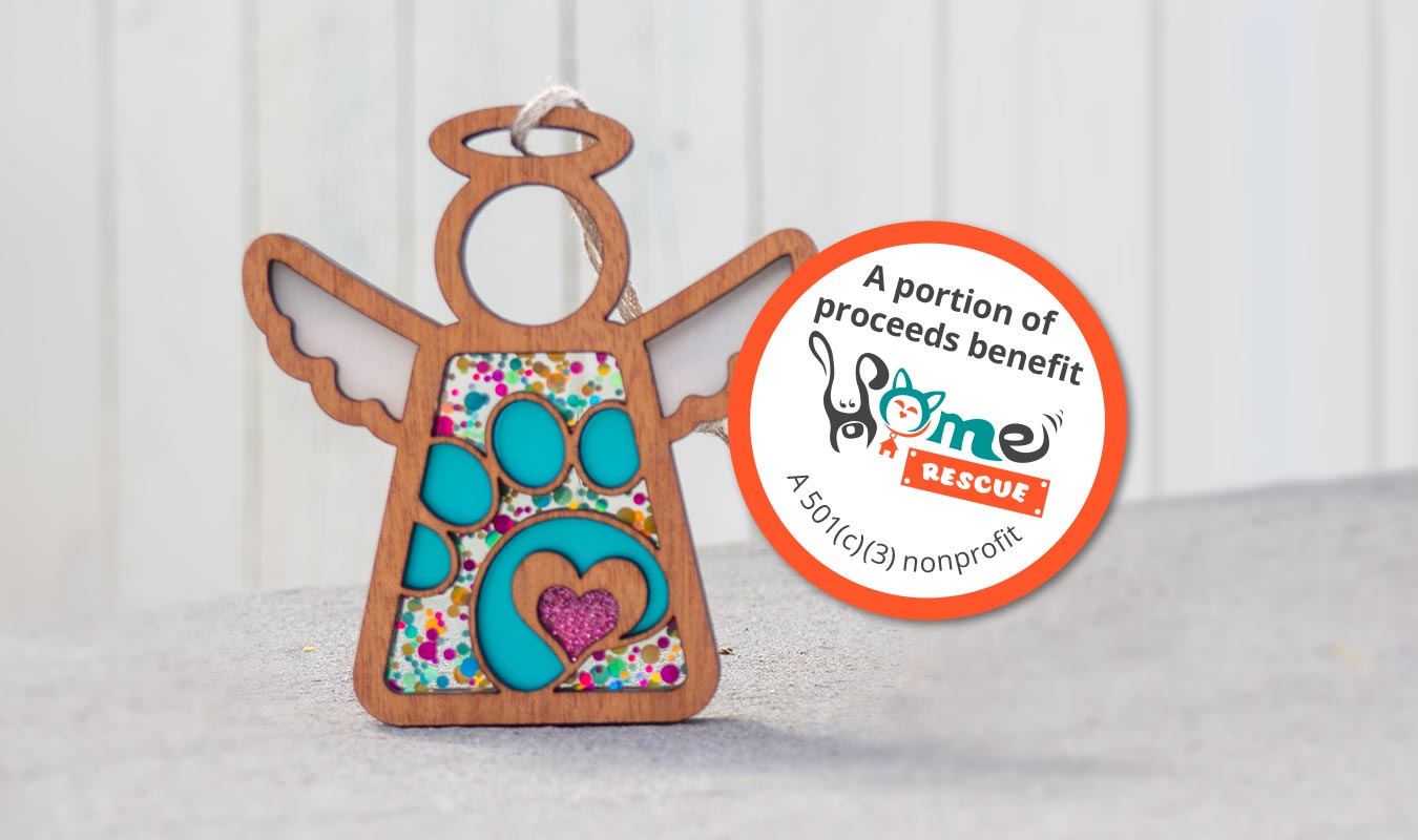 Paw Print for Charity Mother’s Angels ornament. A portion of proceeds benefit Home Rescue. A 501c3 nonprofit.