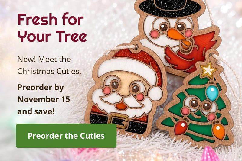 Fresh for Your Tree. New! Meet the Christmas Cuties. Preorder by November 15 and save! Preorder the Cuties. Snowman with cardinal, Santa, and Christmas tree ornaments inspired by stained glass.