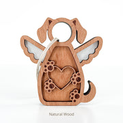 The Forever In My Heart Dog Angel Ornament by Forged Flare® is a natural wood ornament with angel wings, heart, and paw prints—perfect as a dog memorial or gift for dog lovers. Includes hanging string. "Text reads "Natural Wood".
