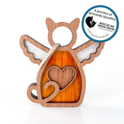 The Forged Flare® Forever Loved Cat Angel Ornament is a 3.5" handcrafted cat angel memorial. Text reads: A portion of proceeds benefits Rescue Me Meow Meow Cat and Kitten Rescue, a 501c3 nonprofit.