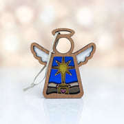 The Mother's Angels® Christmas Nativity Star with Imperfections 3.5" Angel Figurine by Forged Flare® features silver wings, a pink heart, and a blue-gold star—a charming holiday decoration or thoughtful gift for the season.