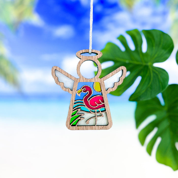 Mother's Angels® - Flamingo Beach Ornament with Imperfections, 3.5"
