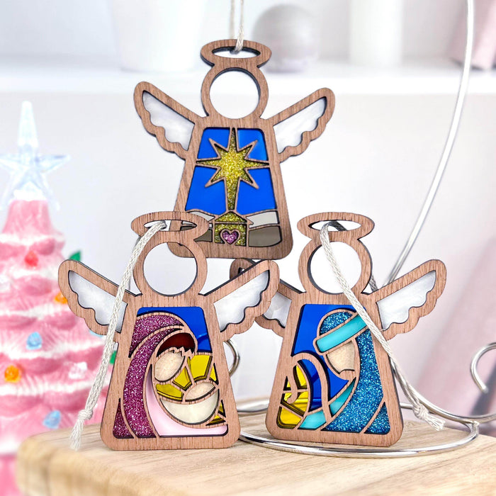 Christmas Nativity 3-Piece Bundle - Star, Mary and Joseph | 3.5" Angel Figurine | Mother's Angels®
