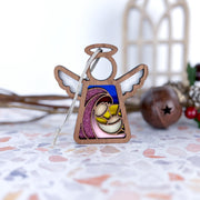 The Christmas Nativity Mary Mother of Jesus 3.5" Angel Figurine by Forged Flare® features stained glass-style details and hangs on a silver string—ideal as a Nativity gift or festive decor from the Mother's Angels® Collection.