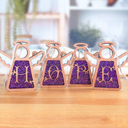 Charming purple initial ornament set forming 'HOPE' with glittery monogram designs, perfect as personalized gift ideas for Christmas.