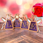 Lovely purple letter A ornament with 'LOVE' monogram ornaments, handmade as personalized gifts for her or mom for the holiday season.