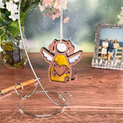 The Forged Flare® Forever In My Heart Dog Angel Ornament features angel wings and paws, hanging from a stand—perfect as a heartfelt dog memorial or dog lover gift.