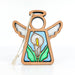 Mother’s Angels® ornament showcasing a graceful calla lily design inspired by stained glass. It's set within a wooden angel-shaped form, an elegant and meaningful Mother's Day gift.