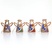 The Forged Flare® Christmas Nativity 4-Piece Bundle features 3.5" Mother's Angels® figurines of the Three Wise Men and a Shepherd, each with hand-painted details and nativity symbols, displayed on white backgrounds.