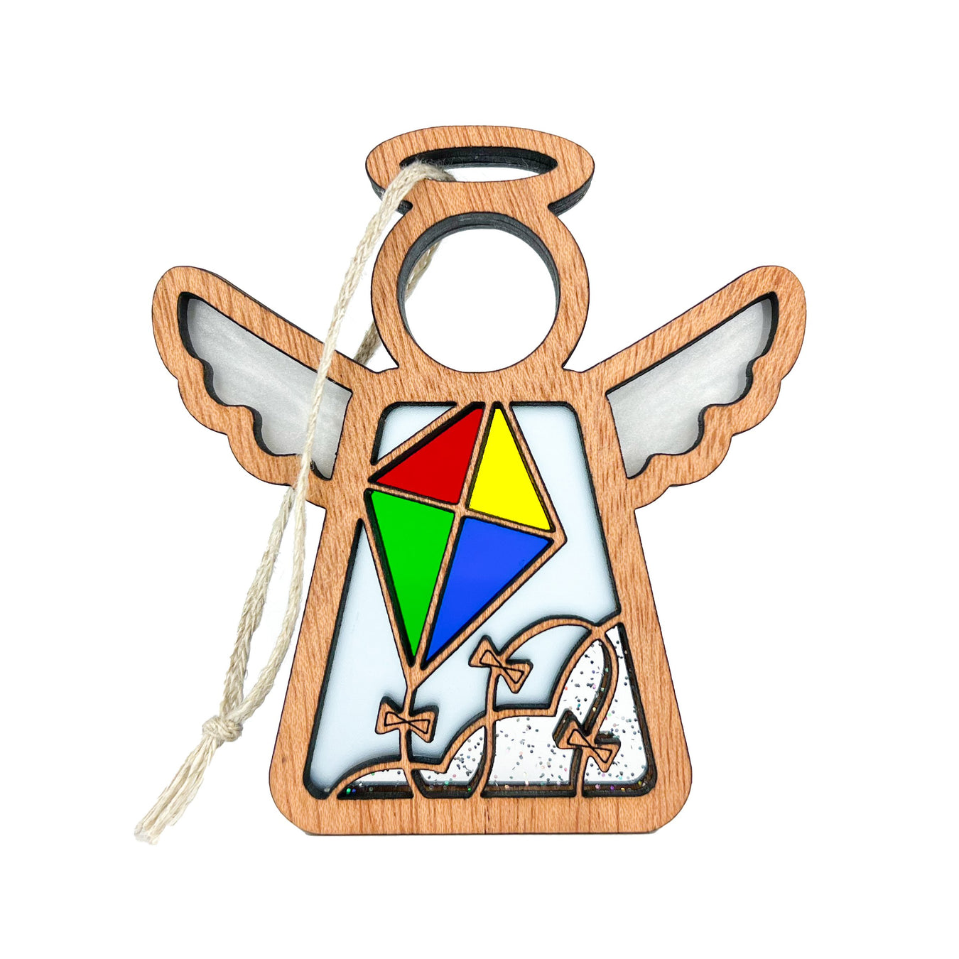 This Mother’s Angels® ornament, from Forged Flare's® Fly a Kite for Charity collection, showcases a stained-glass style kite. It supports Youth Villages in Memphis, Tennessee, reflecting our commitment to donate to charity and aid nonprofit organizations.