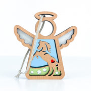 The Forged Flare® Mother's Angels® Horse Ornament is a 3.5" wooden angel figurine with a rearing horse cutout, red heart, white flowers, blue and green accents, and gray hanging string—an ideal unique horse memorial gift.