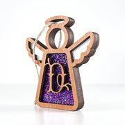 Side view of a purple D initial ornament, revealing its layered design as a unique personalized Christmas keepsake