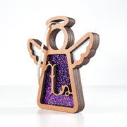 Side view of a purple L initial ornament, showing its handmade layers as a unique Christmas gift idea