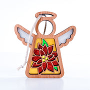 The PREORDERS CLOSED! Poinsettia Ornament by Forged Flare® is a 3.5" handmade Mother's Angels® figurine with white wings, a round halo, red glitter poinsettia detail, and a white hanging loop—perfect for your Christmas tree décor.