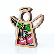 The Forged Flare® Sweet Cherries Ornament is a 3.5" Mother's Angels® angel figurine with white wings and stained glass-style cherries—charmingly perfect for your Christmas tree.