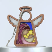 A 360º view of the Mother’s Angels® ornament showing the nativity scene of Mary and Baby Jesus, ideal for adding to Christmas nativity sets.