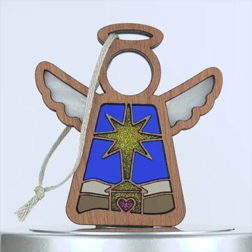 A 360º view of the Mother’s Angels® ornament, showcasing its intricate star design, ideal for adding to Christmas nativity sets.