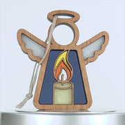 A 360-degree view of a Christmas angel ornament with a glowing candle, perfect as a Christmas tree ornament or memorial gift.